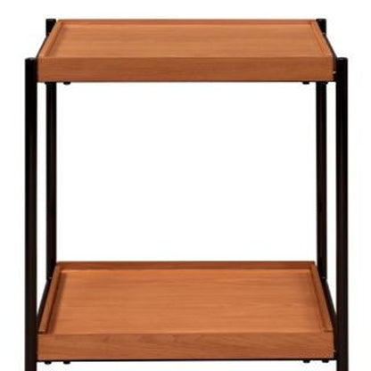 Table d'appoint carrée en bois de chêne noir et miel et métal de 24 po avec étagère