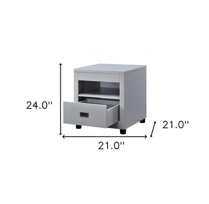 Table d'appoint carrée gris tourterelle de 24 po avec tiroir et étagère