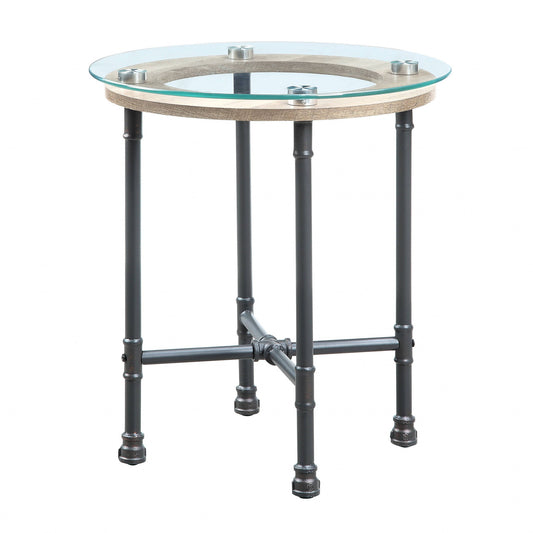 Table d'appoint ronde en verre et métal gris sable et transparent de 24 po