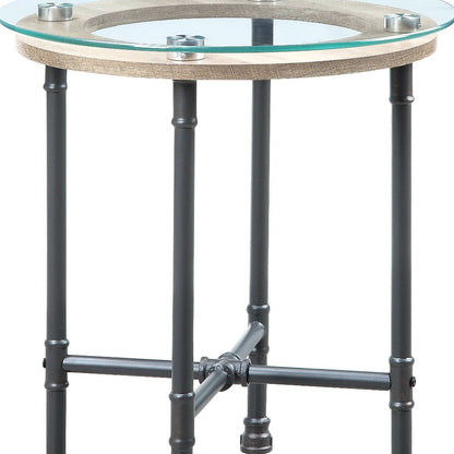 Table d'appoint ronde en verre et métal gris sable et transparent de 24 po