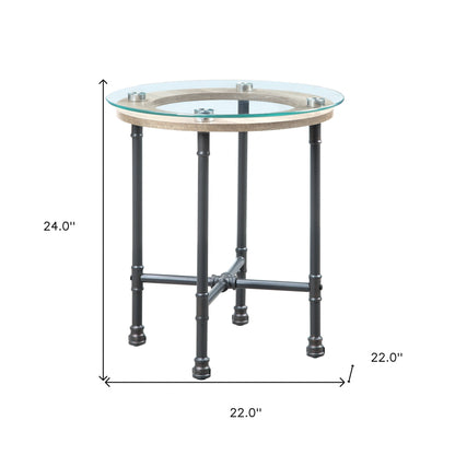 Table d'appoint ronde en verre et métal gris sable et transparent de 24 po