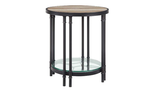 Table d'appoint ronde en bois et métal noir et chêne de 24 po avec étagère