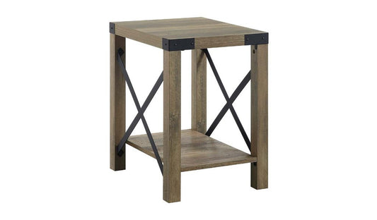 Table d'appoint rectangulaire en bois de chêne rustique de 22 po avec étagère