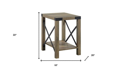 Table d'appoint rectangulaire en bois de chêne rustique de 22 po avec étagère