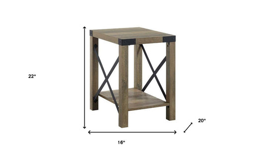 Table d'appoint rectangulaire en bois de chêne rustique de 22 po avec étagère