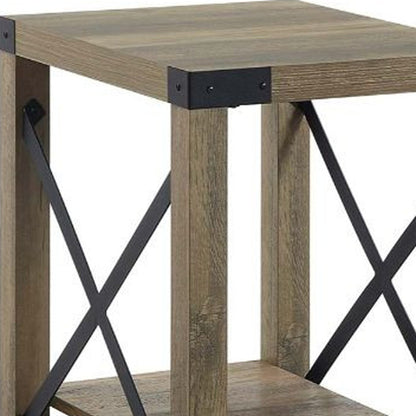 Table d'appoint rectangulaire en bois de chêne rustique de 22 po avec étagère