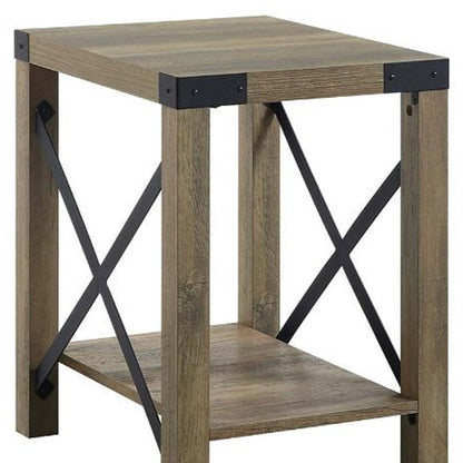 Table d'appoint rectangulaire en bois de chêne rustique de 22 po avec étagère