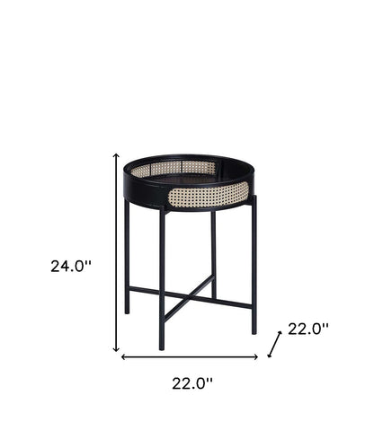 Table d'appoint ronde en placage de mélamine noire et bois manufacturé de 24 po