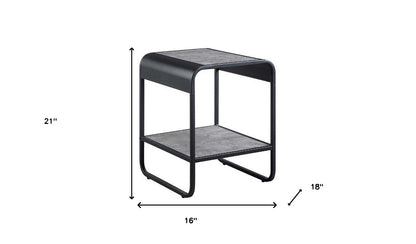 Table d'appoint rectangulaire en bois et métal noir et gris béton de 21 po avec étagère