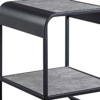 Table d'appoint rectangulaire en bois et métal noir et gris béton de 21 po avec étagère