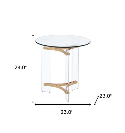 Table d'appoint ronde en verre et métal doré et transparent de 24 po