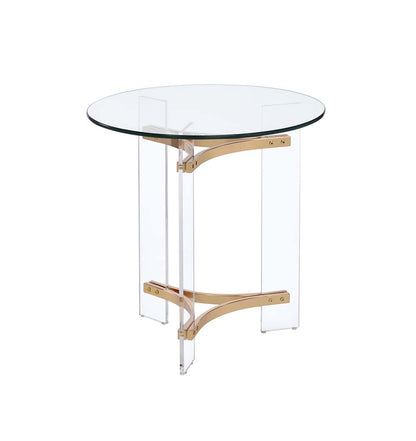 Table d'appoint ronde en verre et métal doré et transparent de 24 po