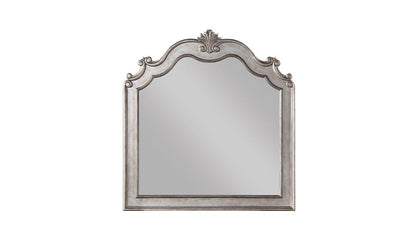 Miroir de commode antique de 45 po de couleur champagne, monté sur une commode avec cadre