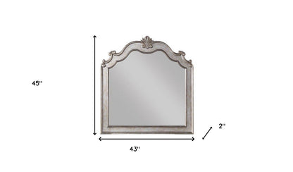 Miroir de commode antique de 45 po de couleur champagne, monté sur une commode avec cadre