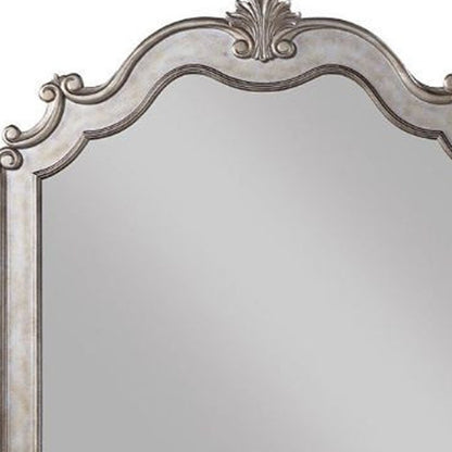 Miroir de commode antique de 45 po de couleur champagne, monté sur une commode avec cadre