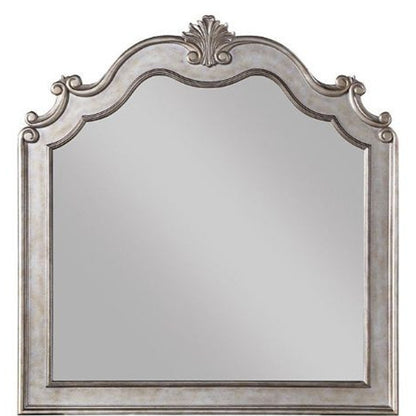 Miroir de commode antique de 45 po de couleur champagne, monté sur une commode avec cadre