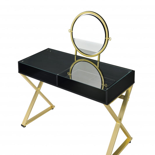 Commode miroir noire et dorée de 42 po