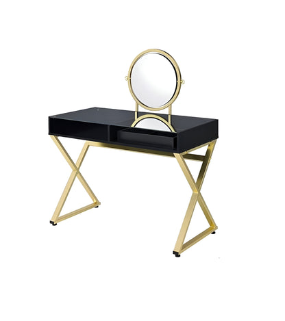 Commode miroir noire et dorée de 42 po