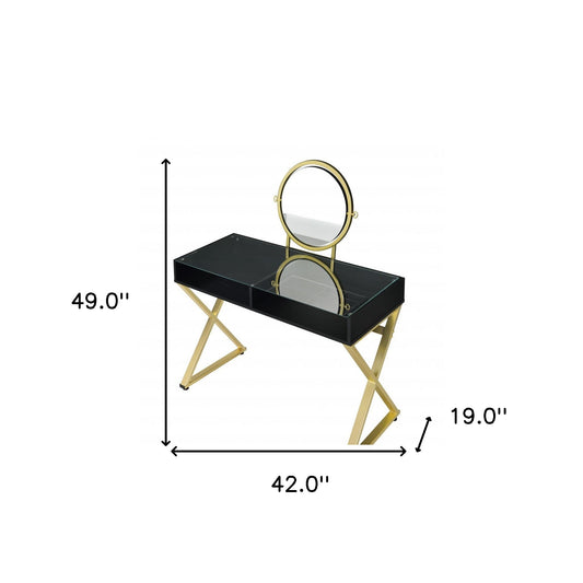 Commode miroir noire et dorée de 42 po