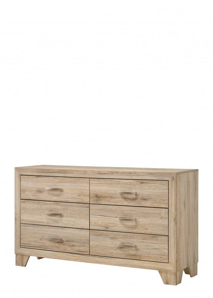 Commode double à six tiroirs en bois manufacturé brun naturel de 59 po