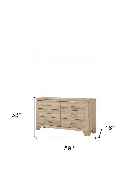 Commode double à six tiroirs en bois manufacturé brun naturel de 59 po