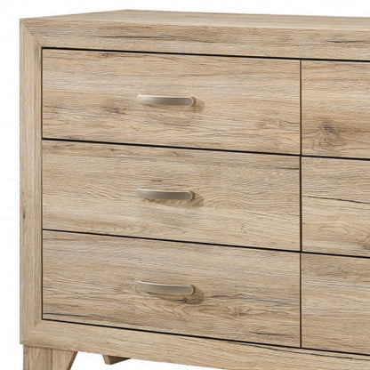 Commode double à six tiroirs en bois manufacturé brun naturel de 59 po