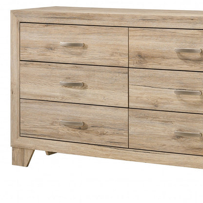 Commode double à six tiroirs en bois manufacturé brun naturel de 59 po