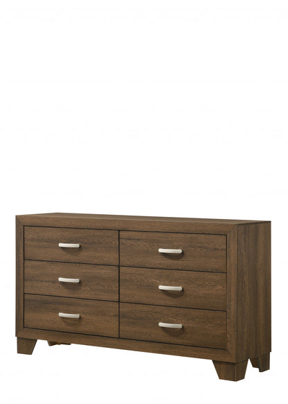 Commode double à six tiroirs en bois massif et manufacturé brun de 59 po