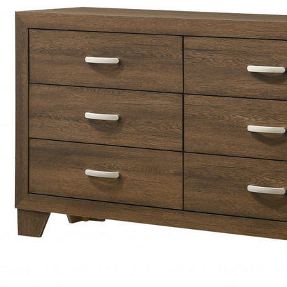 Commode double à six tiroirs en bois massif et manufacturé brun de 59 po