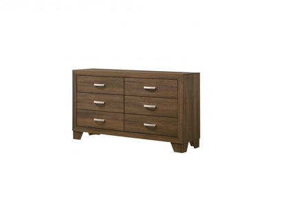 Commode double à six tiroirs en bois massif et manufacturé brun de 59 po