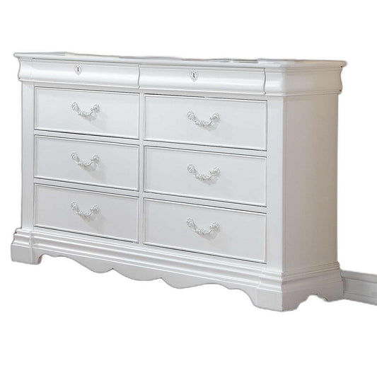 Commode double à huit tiroirs en bois massif blanc de 56 po