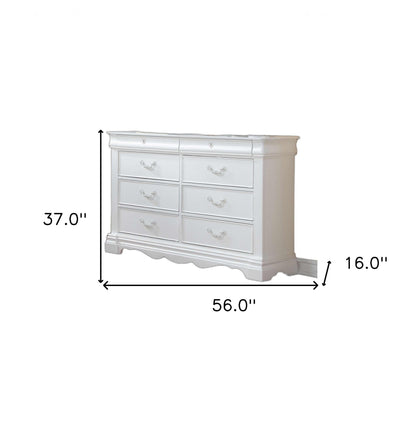 Commode double à huit tiroirs en bois massif blanc de 56 po