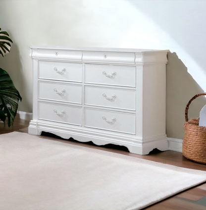 Commode double à huit tiroirs en bois massif blanc de 56 po