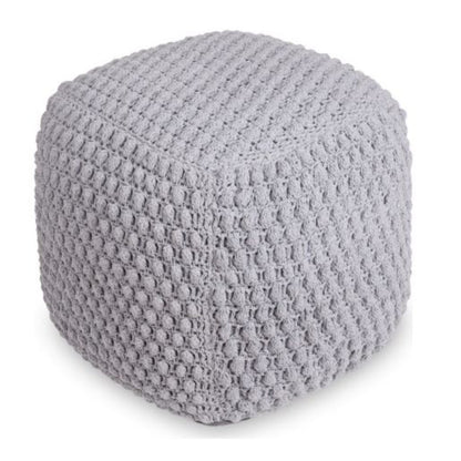 18" White Cotton Blend Pouf Ottoman