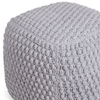 18" White Cotton Blend Pouf Ottoman