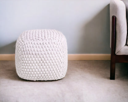 18" White Cotton Blend Pouf Ottoman