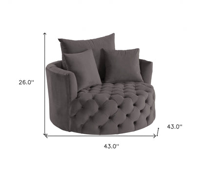 Chaise pivotante en velours gris de 43 po de couleur unie