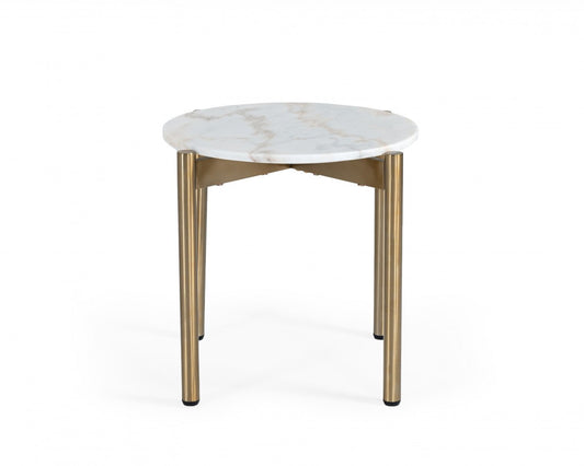 Table d'appoint ronde en marbre doré et blanc de 22 po