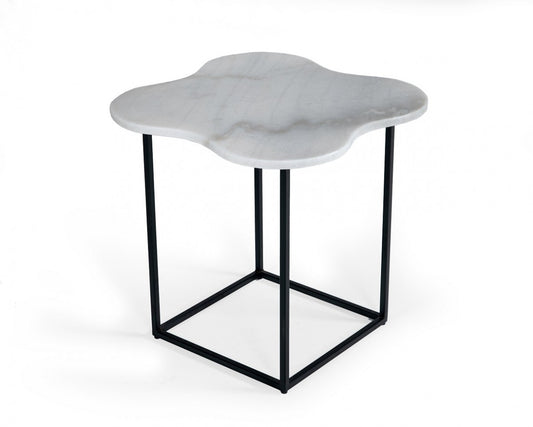 Table d'appoint de forme libre en marbre noir et blanc de 15 po