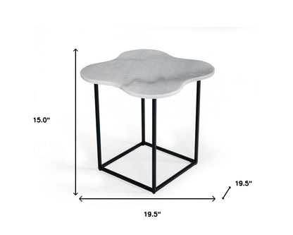 Table d'appoint de forme libre en marbre noir et blanc de 15 po