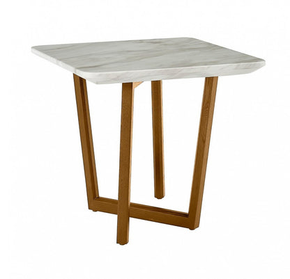 Table d'appoint carrée en faux marbre blanc et noyer de 22 po