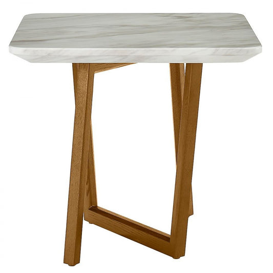 Table d'appoint carrée en faux marbre blanc et noyer de 22 po