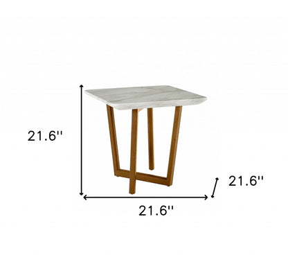 Table d'appoint carrée en faux marbre blanc et noyer de 22 po