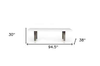 95" White And Gray Stainless Steel Dining Table