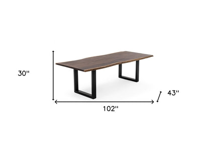 Table à manger à piètement traîneau en bois massif et métal brun et noir de 102 po