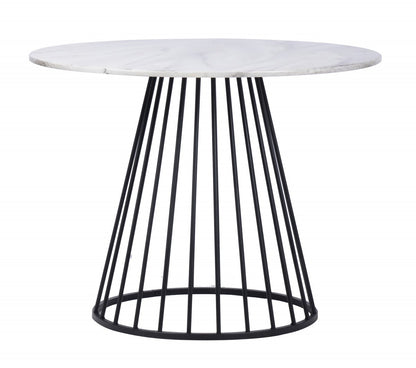 43" White And Black Rounded Metal Pedestal Base Dining Table