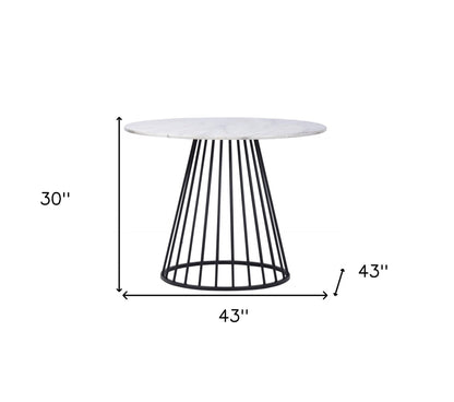 43" White And Black Rounded Metal Pedestal Base Dining Table