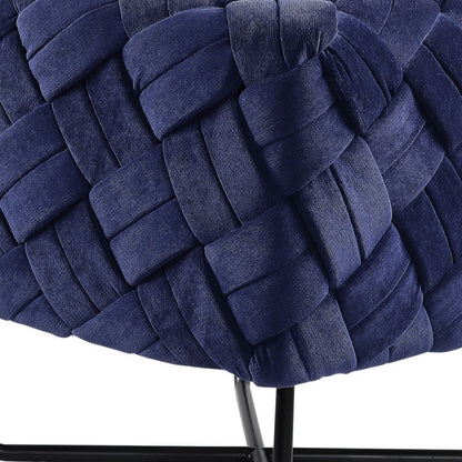 17" Navy Blue Velvet And Black Cube Ottoman