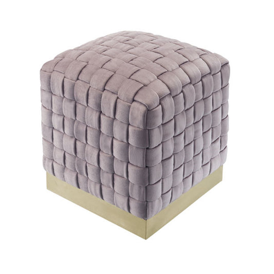 17" Lilac Velvet And Gold Ottoman