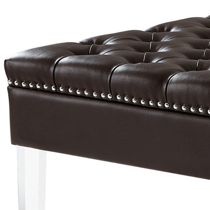 35" Espresso Faux Leather And Clear Cocktail Ottoman